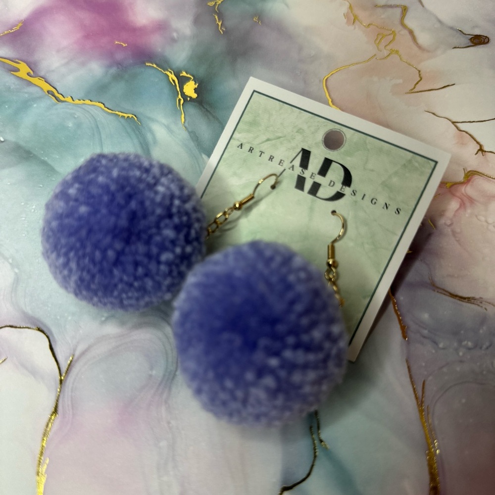 Purple Pom Pom Earrings